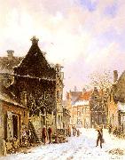 Adrianus Eversen, A Village Street Scene in Winter